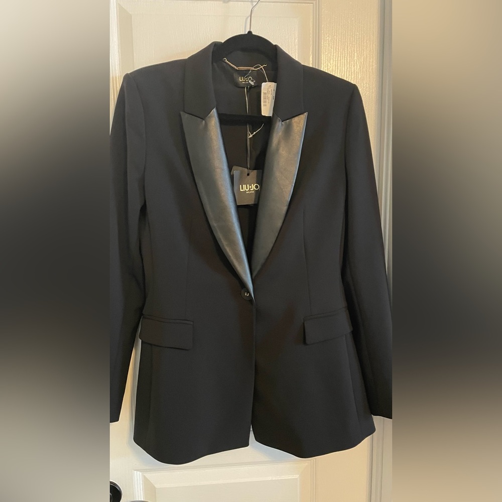 Black Tuxedo Blazer | Faux Leather Lapel | Tailored | NWT | Liu Jo